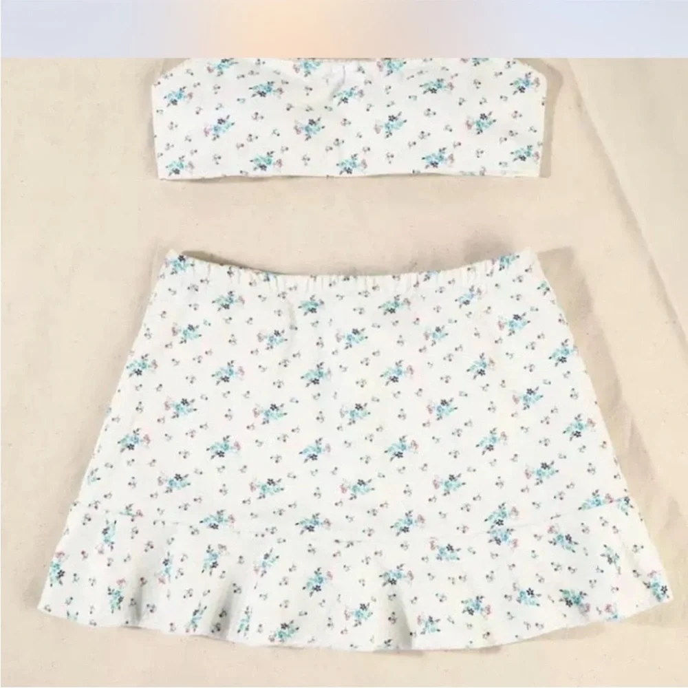 Floral Print Coquette Bikini Set with Cover Up Skirt